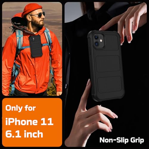 for iPhone 11 Case with Belt Clip Holster,Anti-Drop Shockproof Bumper Phone Cases w/2x Screen Protectors & Kickstand,Rugged Heavy Duty Military Grade Protective Defender Cover for Apple 11 (Black) - color: Black W/Belt Clip