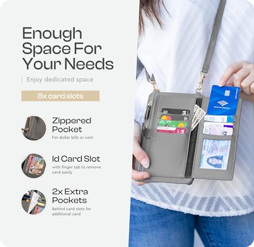 Crossbody Phone Purse for Women – RFID Phone Case Wallet w/Magnetic Closure & Separate Zipper Pocket Crossbody Bag - color: Grey