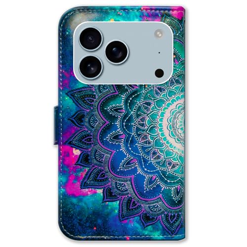Bcov Case for iPhone 17 Pro,Mandala Flower Space Leather Flip Phone Case Wallet Cover with Card Slot Holder Kickstand Case for iPhone 17 Pro - color: Mandala Flower Space Style