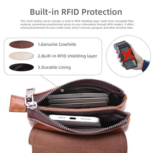 Iswee Rfid Blocking Small Crossbody Bag for Women Travel Classic Style | Genuine Leather,Adjustable Shoulder Strap,Fits 6.9" Phone,Anti-Theft Purse,Perfect for Daily Use and Weekend Travel - color: Coffee