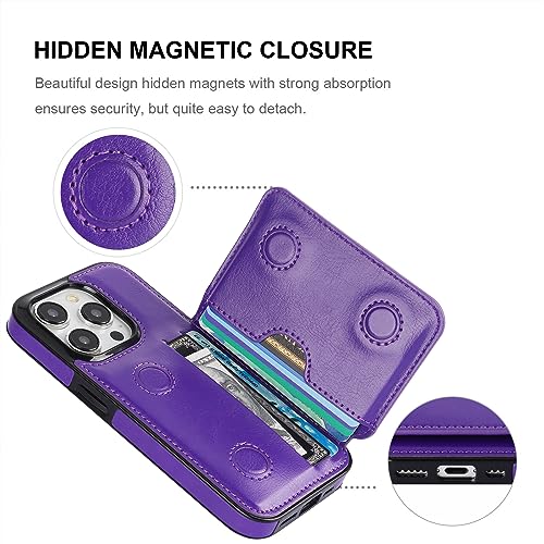 KIHUWEY Compatible with iPhone 15 Pro Wallet Case Credit Card Holder, Premium Leather Kickstand Flip Hidden Magnetic Clasp Durable Shockproof Protective Cover for iPhone 15 Pro 6.1 inch (Dark Purple) - color: Dark Purple