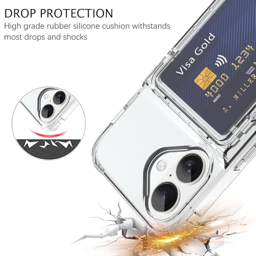 Wallet Case for iPhone 17 with 3 Credit Card Holder Slot Clear | Shockproof Hybrid Heavy Duty Protection Transparent Phone Cover Compatible with iPhone 17 6.3 Inch (Clear) - color: Clear, size: iPhone 17