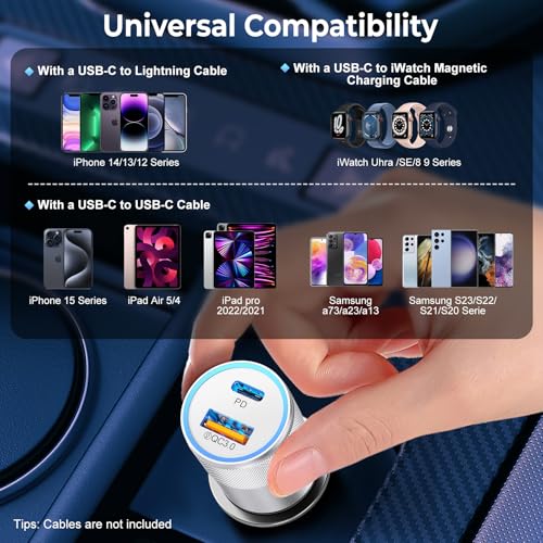 3-Pack Car Charger, Ancekoy 38W Dual Port PD & QC 3.0 Car Phone Charger - color: White, size: 3-Pack