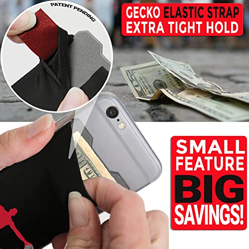 Gecko Travel Tech Double Pocket - Adhesive Card Holder - Cell Phone Pouch - Stick on Spandex Pocket - Carry Credit Cards and Cash (Basketball) - color: BASKETBALL
