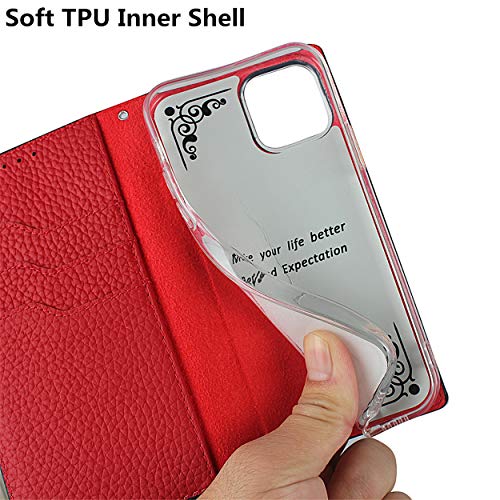 iCoverCase Compatible with iPhone 13 Pro Wallet Case, RFID Blocking Genuine Leather Magnetic Case with Wrist Strap and Card Slots Kickstand Feature Flip Cover 6.1 Inch (Red) - color: Red, size: iPhone 13 Pro
