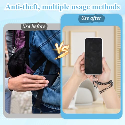 TIESOME 2 PCS Phone Lanyard Tether with Patch, Phone Leash Anti-theft Phone Strap with 4 Patch & 1 Carabiner Anti-Drop Outdoor Accessory Fit Most Cell Phones for Skiing Hiking Cycling Climbing