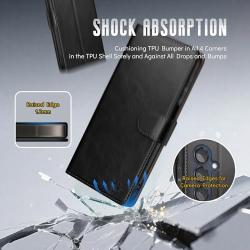 Wallet Case for Samsung Galaxy S25 5G, Black | RFID-Blocking Card Holder, Kickstand, Magnetic Closure, PU Leather Folio Flip Cover, Protective Women Men Cases - color: Black, size: Samsung Galaxy S25