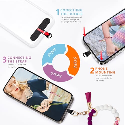 Silicone Beaded Phone Wrist Strap for Women, BPA-Free Silicone - color: Plum