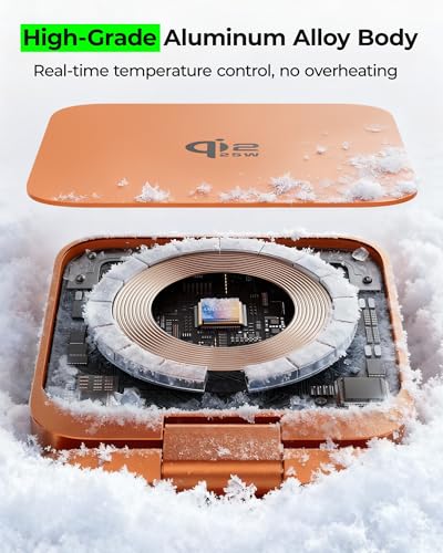 3 in 1 Charging Station for Apple - Qi2.2 25W Magnetic Wireless Charger for iPhone 18/17/16-12, Apple Watch, AirPods, Travel Fast Charging Foldable Stand with 45W GaN Adapter, Aluminum Alloy Design - color: Orange
