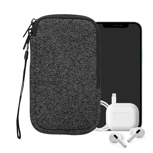 kwmobile Universal Phone Pouch Size L - 6.5" - Neoprene Smartphone Pouch with Zip - Water-Repellent Mobile Phone Case - Sleeve in Anthracite/White - color: anthracite / white, size: L - 6.5"