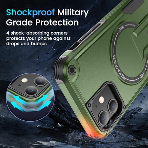 Caka for iPhone 11 Case, iPhone 11 Phone Case with Stand Green | Compatible with MagSafe, Built-in Hidden Kickstand, Solid Protective Dual-layer TPU+PC Shockproof Magnetic Phone Cover - color: Green