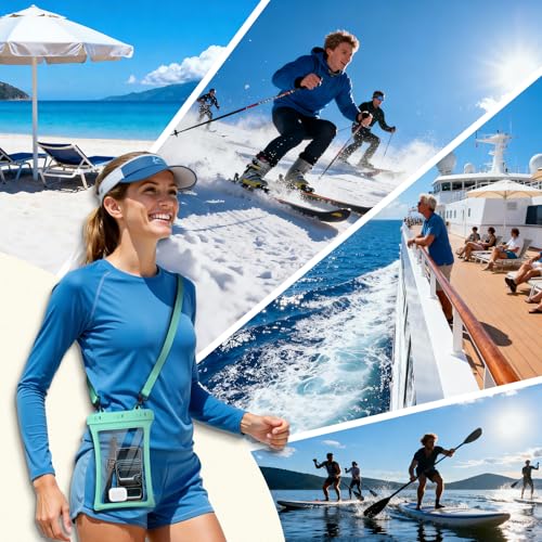 CACOE Floatable Waterproof Phone Pouch 2 Pack Up to 10.0",Pink+Green | Floatable, IPX8 Waterproof Phone Case,Adjustable Lanyard,Dry Bags for Beach/Cruise/Travel/Camping/Kayak/Vacation Essentials - color: Pink+Green, size: Up to 10.0"-Floatable