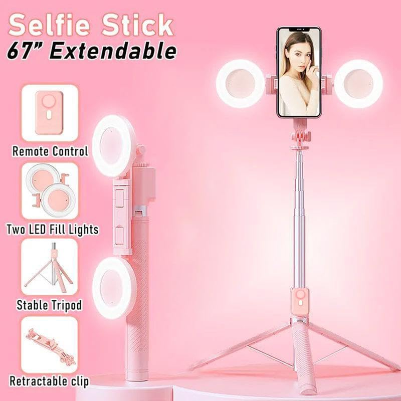 Tripod for iPhone with Light, Selfie Stick for iPhone, Pink Tripod Stand - color: Pink