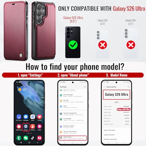 for Samsung Galaxy S26 Ultra - Slim Case Magnetic Wallet, WineRed - color: Wine Red, size: Galaxy S26 Ultra