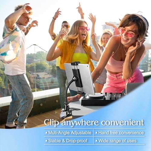 ROCKFREE Clip Tablet Holder for Desk,Sturdy&Adjustable 5.9" Gooseneck Arm