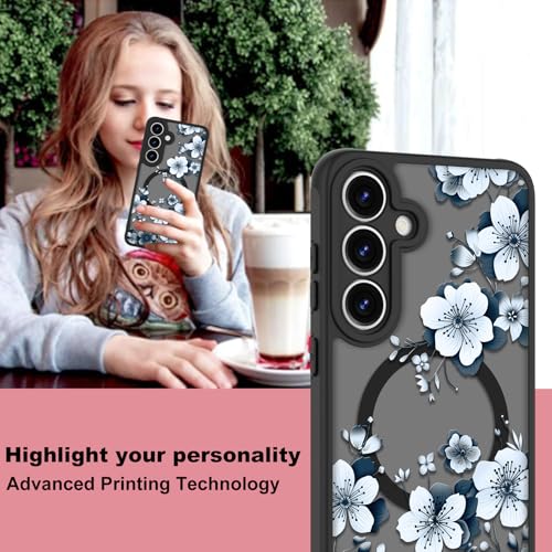 Magnetic for Samsung Galaxy S25 Plus Case,White Flower | Compatible with MagSafe,Cute Fashion Translucent Matte Hard Back Shockproof Anti-Scratch Phone Case-Ink Flower - color: Ink Flower, size: Samsung Galaxy S25 Plus