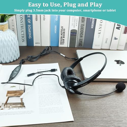 Callez 3.5mm Headset with Microphone Noise Cancelling for Cell Phone PC - color: Gray-Binaural
