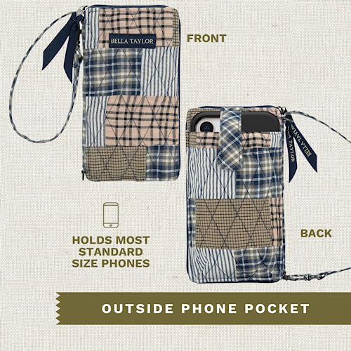 Bella Taylor Cell Phone Wristlet, Quilted Phone Wallet for Women | Lightweight, RFID blocking, phone pocket, built-in wallet, card organizer, coin pocket, secure zipper, quality construction - color: Farmhouse Blue