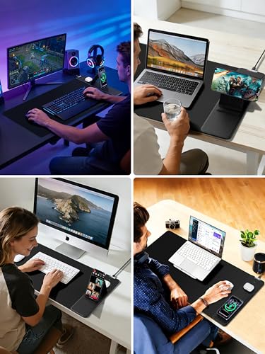 Mouse Pad with Magnetic Wireless Charger & Adjustable Phone Stand - color: Black-Magnetic Stand-31.5"x15.8"-Right
