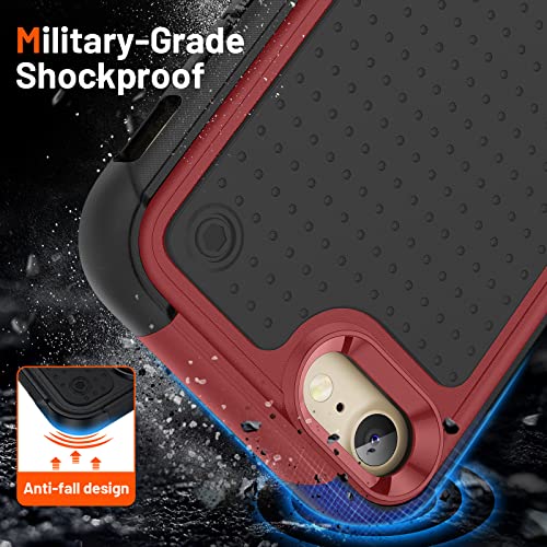 Jeylly Compatible with iPhone SE 2022 / SE 2020 Case, Heavy Duty Full Body Rugged Shockproof Protection Hybrid Hard PC Non Slip Texture Protective Girls Women Boy Men Cover for iPhone SE/8/7, Red - color: A Red+Black, size: iPhone SE 2022/SE 2020/8/7
