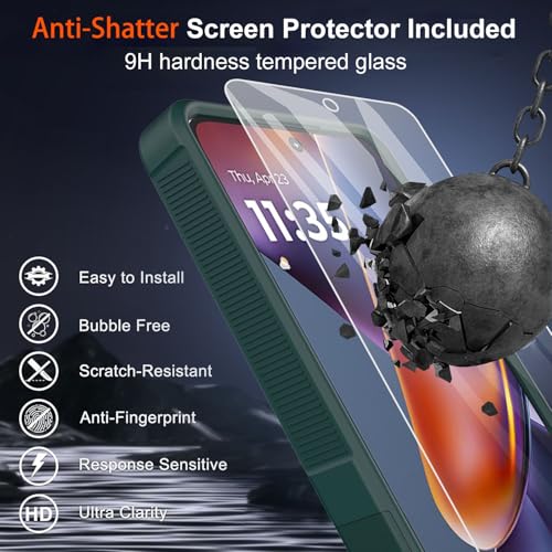 for Moto G 2025 Case, Motorola Moto G 5G 2025 Case, with Glass Screen Protector, 15ft Military-Grade Drop Protection, Dual Layer Full Body Shockproof Phone Case, Green