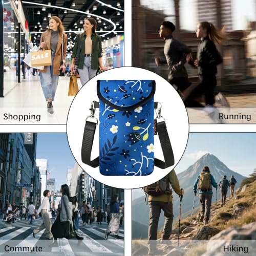 Neoprene Phone Sleeve Pouch Case Bag for Men Women w/Crossbody Strap/Neck Lanyard for iPhone 17/16/15/14 Pro Max, Samsung S25,Pixel 10 - color: Chamomile Sketch