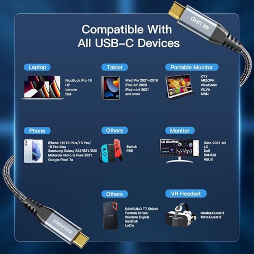 ZeroneTeck USB C Data Cable 20Gbps 3FT, USB C 3.2 Gen 2X2 4K@60Hz Video UHD - color: Black, size: 3FT, style: Straight