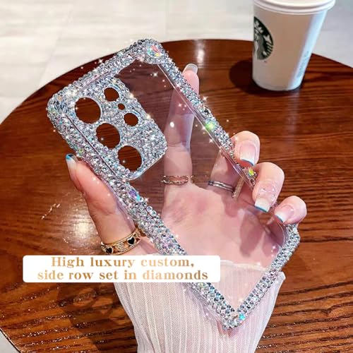 Compatible with Samsung Galaxy S22 Ultra Bling Clear Case for Women,Glitter Phone Case with Sparkle Rhinestone Diamond Camera Protection,Airbag Anti-Fall Crystal Hard Cover for Girl - size: Galaxy S22 Ultra
