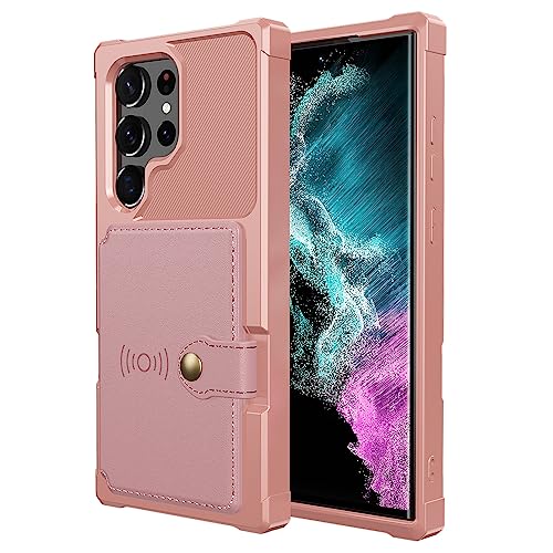 for Samsung Galaxy S23 Ultra Case with Card Holder, Compatible with Magnetic Car Mount, Heavy Duty Shockproof Rugged Soft TPU Back Leather Flip Wallet Cover Galaxy S23 Ultra 5G 6.8", Pink - color: Pink, size: Samsung Galaxy S23 Ultra