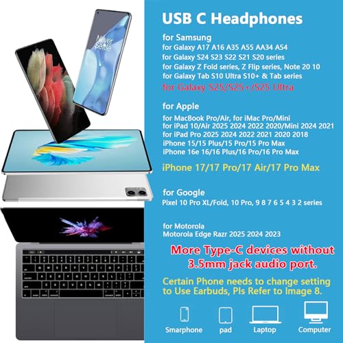 for iPhone 17 Earbuds Wired USB C Ear Buds for iPhone 17/17 Pro/17 Pro Max - color: White