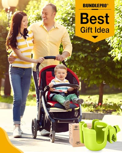 BUNDLEPRO Stroller Cup Holder with Phone Holder, 2-in-1, Green - color: GREEN