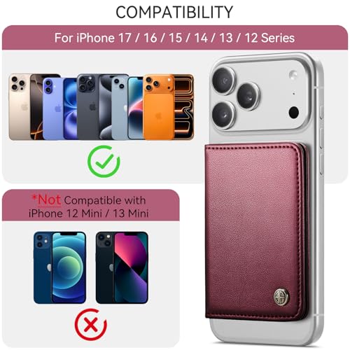 Defencase for Magsafe Wallet Magnetic Card Holder RFID Blocking, Wine Red - color: Fashion Wine Red