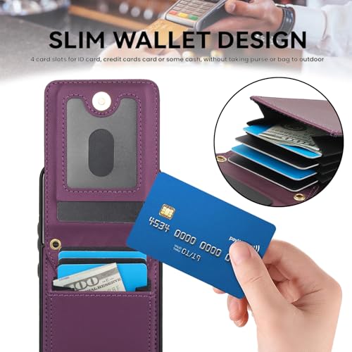 Phone Case for Samsung Galaxy S22 5G Wallet Cover with Tempered Glass Screen Protector Credit Slot Card Holder Crossbody Strap Stand RFID Blocking S 22 22S 4G G5 6.1 inch Women Men Girls Dark Purple - color: Dark Purple