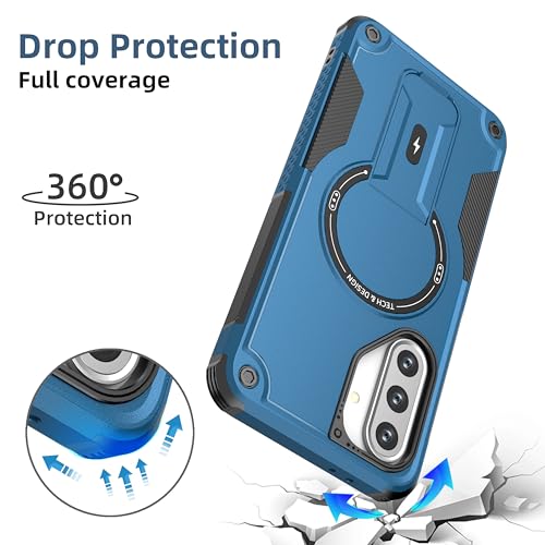 for Galaxy A37/A36-5G Case Military-Grade Dropproof Phone/Invisible Kickstand with MagSafe/HD Screen Protector, Protective Magnetic Phone Cover for Samsung Galaxy A37 4G/5G&A36 5G (Blue) - color: Blue