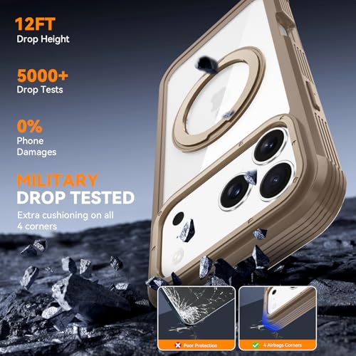 Magnetic for iPhone 17 Pro Case, Compatible with MagSafe, Full Body Rugged Case with Built-in Screen Protector & Kickstand & Belt-Clip (Gold) - color: Gold