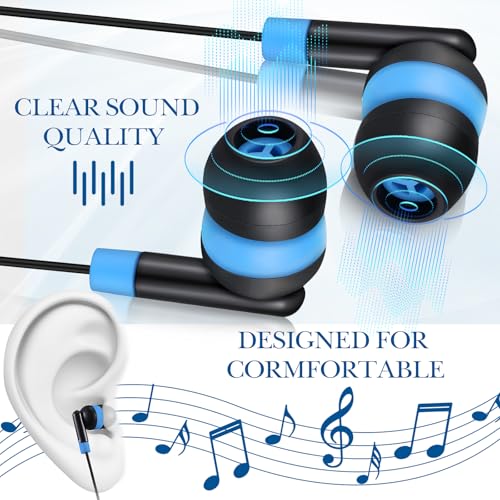 Kanayu 100 Pack Wired Earbuds Bulk for Classroom, No Mic 3.5mm, Blue - color: Blue