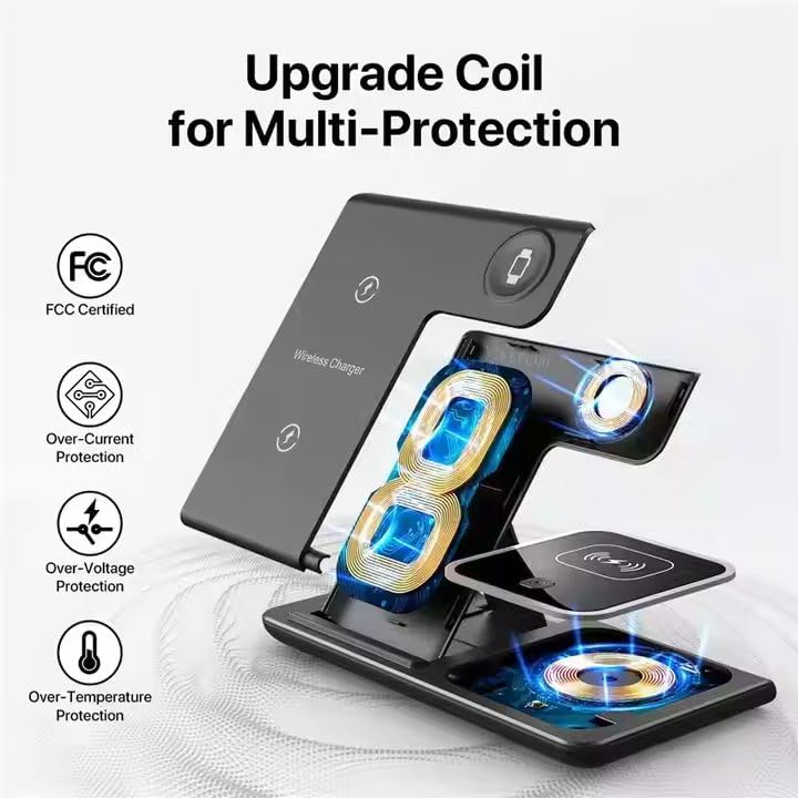 Foldable 3 in 1 Fast Charging Station for Apple Products, iPhone 17 16 15 14 13 12 Pro Max, Travel Dock Adapter & Light for i-Watch Series 11 10 9 Ultra 3/2 SE 3/2,for AirPods 4 3 2 Pro 3/2 (White) - color: WHITE