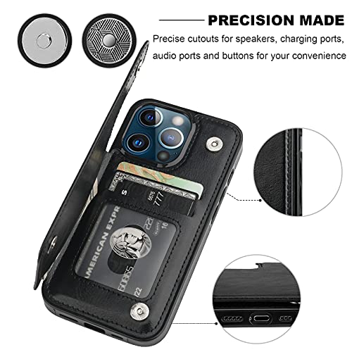 ONETOP for iPhone 13 Pro Wallet Case with Card Holder,Black - color: Black
