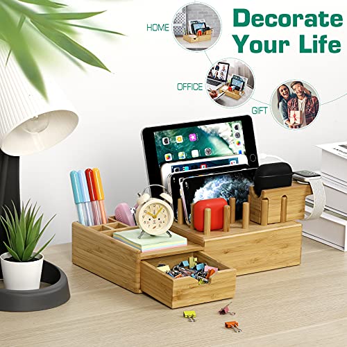 Darfoo Bamboo Charging Station for Multiple Devices with Drawer