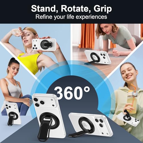 Magnetic Phone Ring for Magsafe iPhone17 Grip Stand Samsung S26 Ring Grip - color: Black+Black