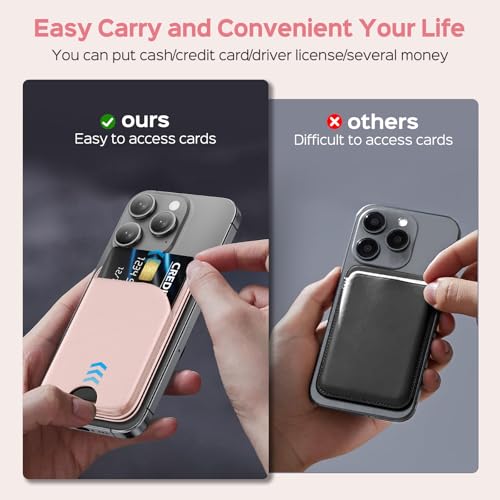 QYQBOON Mag-Safe Wallet for Women Strongest Magnetic Lightweight Phone Wallet Stand Adjustable Leather Card Holder for iPhone 17/16/15/14/13/12 Series, Not for iPhone 13/12 Mini (Pink) - color: Pink