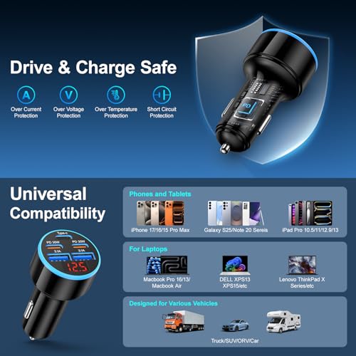 90W 5-Port Cigarette Lighter USB Charger Adapter USB C Fast Charging - size: 1 Pack
