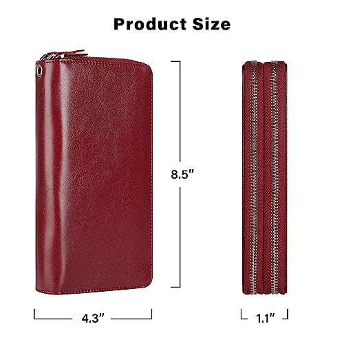 Small Compact Women Wallet RFID Blocking Genuine Leather Bifold Purse with ID Windows - color: 2-waxed Wine Red, size: One Size