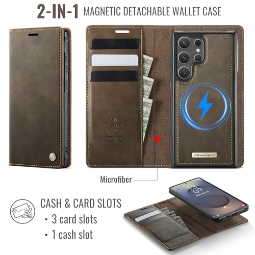 for Samsung Galaxy S26 Ultra 2in1 Detachable Wallet Case, Brown | Compatible with Magsafe, Magnetic, RFID Blocking Card Holder, Shockproof, Kickstand, Wireless Charging, PU Leather Flip Cover - color: (Detachable 2 in 1)-Brown, size: Galaxy S26 Ultra