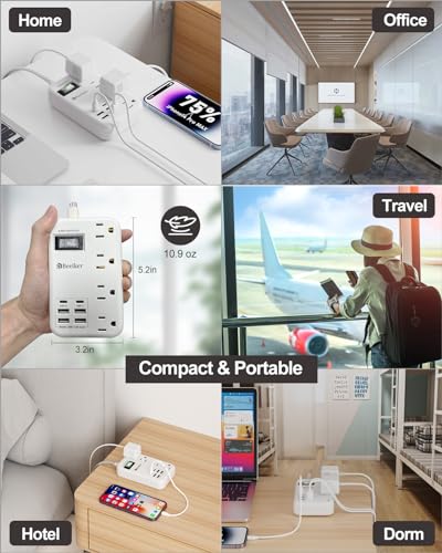 6 USB Travel Power Strip,4 Outlets,5Ft Extension Cord,Surge Protector,13A - size: 24W USB-5ft-980J