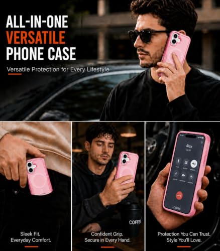 LOOXER® Heavy Duty Rugged Magnetic Case for iPhone 17 (6.3”) | Military Grade Shockproof Protection,MagSafe Compatible+ Tempered Glass Included (Pink, 17) - color: Pink, size: 17