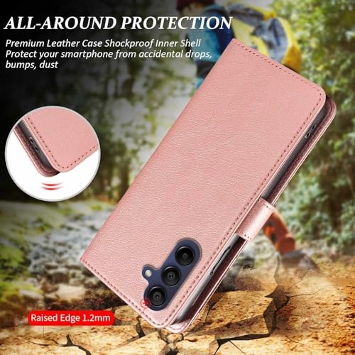 for Galaxy A17/A16 5G Phone Case Wallet RFID Blocking (Rose Gold) | Premium PU leather, card holder/cash slots, protective flip cover for Samsung Galaxy A17/A16, magnetic closure, kickstand - color: Rose Gold