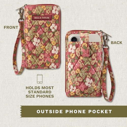 Bella Taylor Cell Phone Wristlet, Quilted Phone Wallet for Women | Lightweight, RFID blocking, phone pocket, built-in wallet, card organizer, coin pocket, secure zipper, quality construction - color: Autumn Garden
