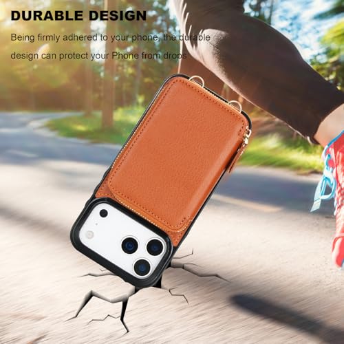 Bocasal Multi-Slot Crossbody Wallet Case for iPhone 17 Pro Max, Brown | RFID Blocking PU Leather Purse Case with Card Holder, Handbag Flip Cover with Zipper Wrist Strap Lanyard for Women 6.9 Inch - color: Brown