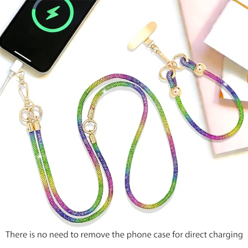 Crystal Phone Lanyard Crossbody and Wrist Strap Lanyard Rhinestone Anti-Theft Phone Strap Phone Neck Strap for Women - color: Rainbow